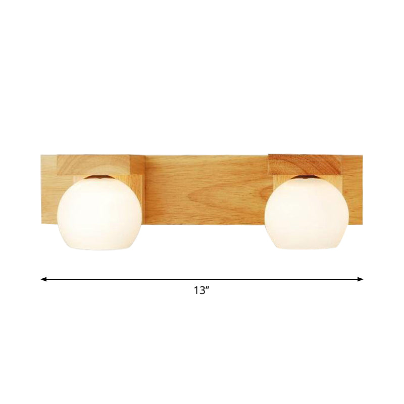 Linear Bathroom Vanity Sconce Wood 2/3 Heads Nordic Wall Mount Lamp with Ball Opal Glass Shade | Kalsten