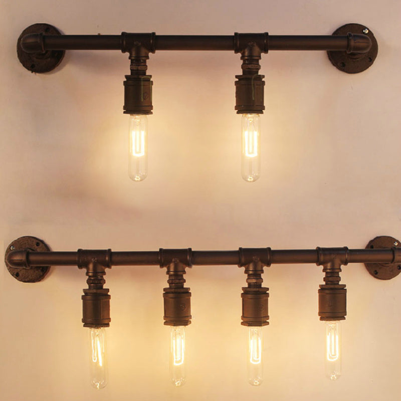 Iron Black Wall Light Straight Pipe 2/4/6 Bulbs Industrial Wall Sconce Light for Living Room | Kalsten