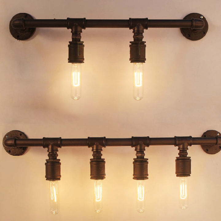 Iron Black Wall Light Straight Pipe 2/4/6 Bulbs Industrial Wall Sconce Light for Living Room | Kalsten