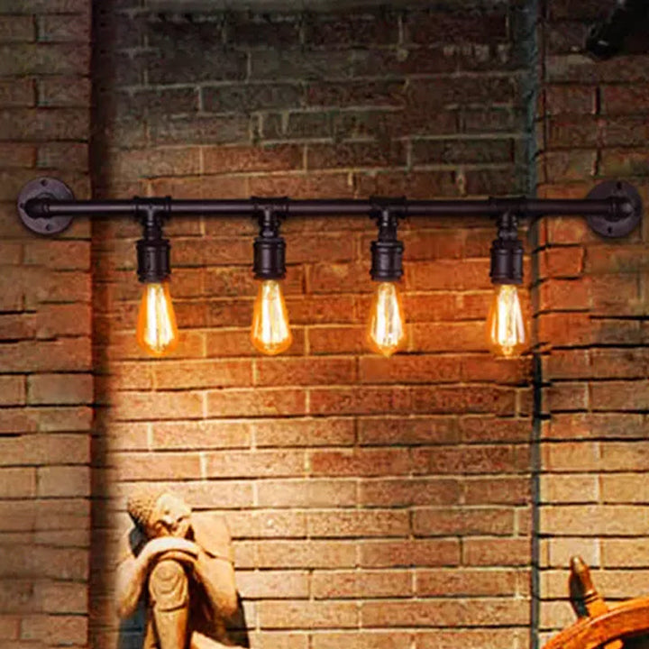 Iron Black Wall Light Straight Pipe 2/4/6 Bulbs Industrial Wall Sconce Light for Living Room | Kalsten