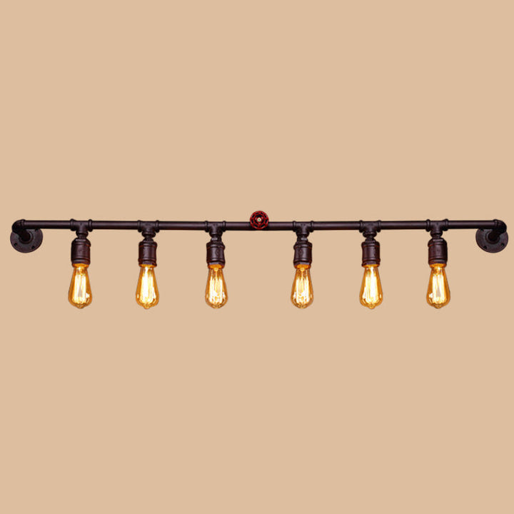 Iron Black Wall Light Straight Pipe 2/4/6 Bulbs Industrial Wall Sconce Light for Living Room | Kalsten