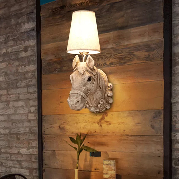 Art Deco Horse Head Wall Sconce Resin 1-Light Restaurant Wall Mounted Light with Cone Shade in Light Brown | Kalsten