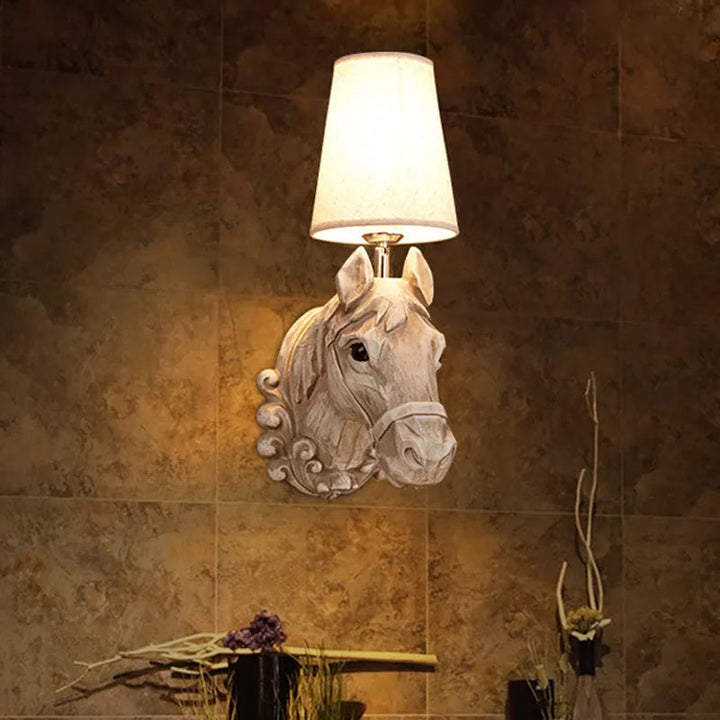 Art Deco Horse Head Wall Sconce Resin 1-Light Restaurant Wall Mounted Light with Cone Shade in Light Brown | Kalsten
