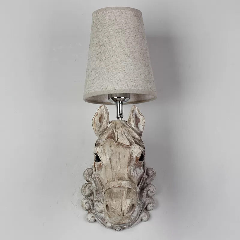 Art Deco Horse Head Wall Sconce Resin 1-Light Restaurant Wall Mounted Light with Cone Shade in Light Brown | Kalsten