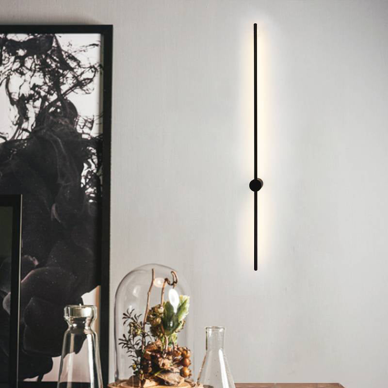 Black Slim Rod Sconce Lighting Minimalist 23.5"/31.5"/47" High LED Metal Wall Mounted Lamp for Bedroom | Kalsten