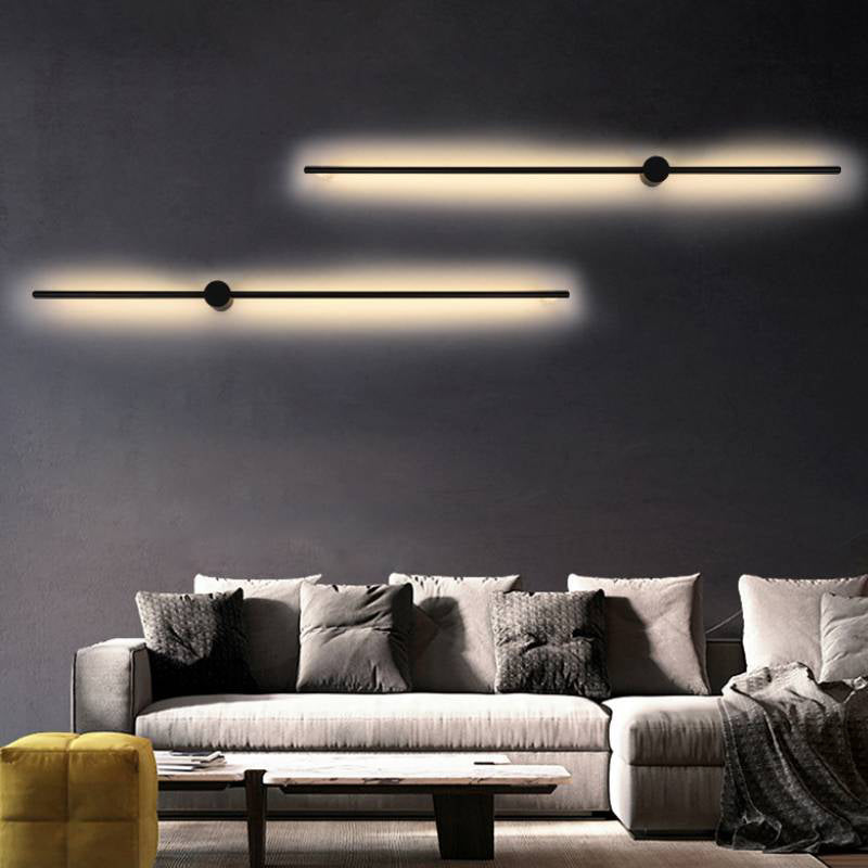 Black Slim Rod Sconce Lighting Minimalist 23.5"/31.5"/47" High LED Metal Wall Mounted Lamp for Bedroom | Kalsten