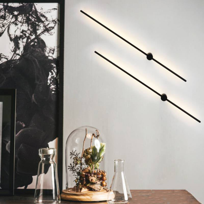 Black Slim Rod Sconce Lighting Minimalist 23.5"/31.5"/47" High LED Metal Wall Mounted Lamp for Bedroom | Kalsten
