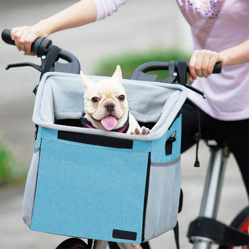 front bicycle pet carrier basket with padded base and safety tether Kalsten