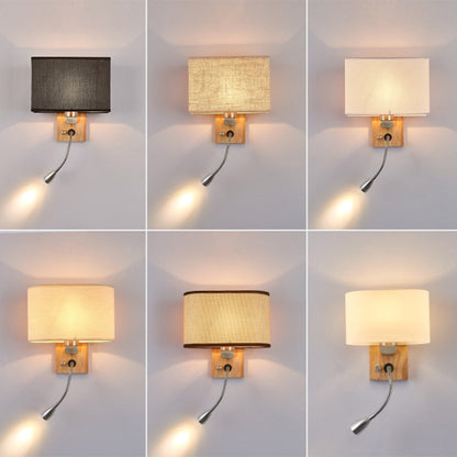 Flexible Spot-Light Bedside Reading Lamp Fabric Single Nordic Wall Lamp with oval fabric shade in Beige/Flax/Champagne | Brehn