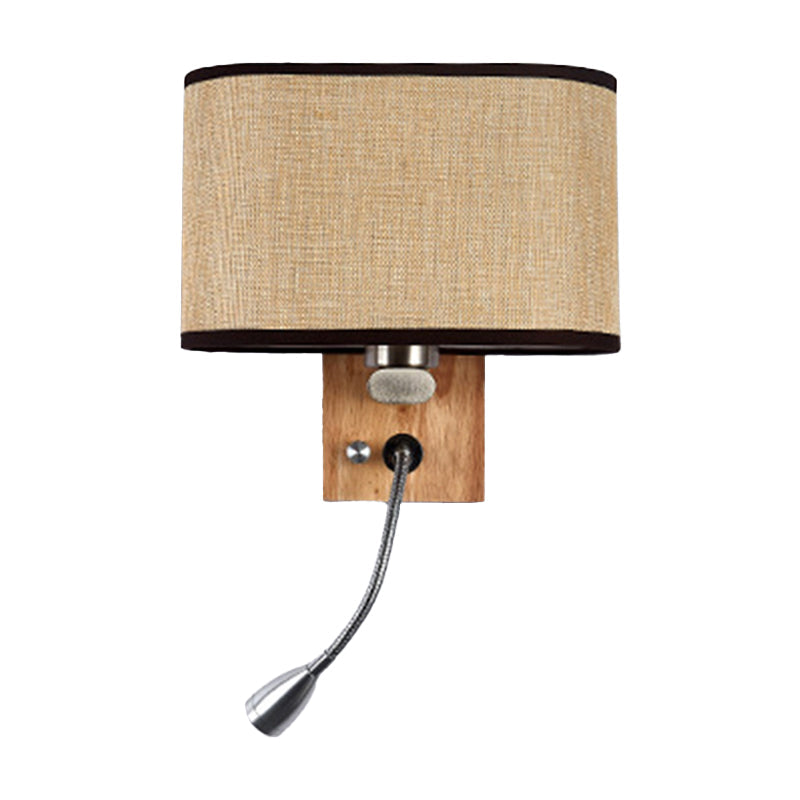 Flexible Spotlight Bedside Reading Light Fabric Single Nordic Wall Lamp with Oval Fabric Shade in Beige/Flaxen/Champagne | Kalsten