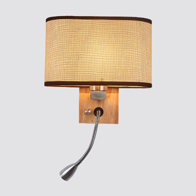 Flexible Spot-Light Bedside Reading Lamp Fabric Single Nordic Wall Lamp with oval fabric shade in Beige/Flax/Champagne | Brehn