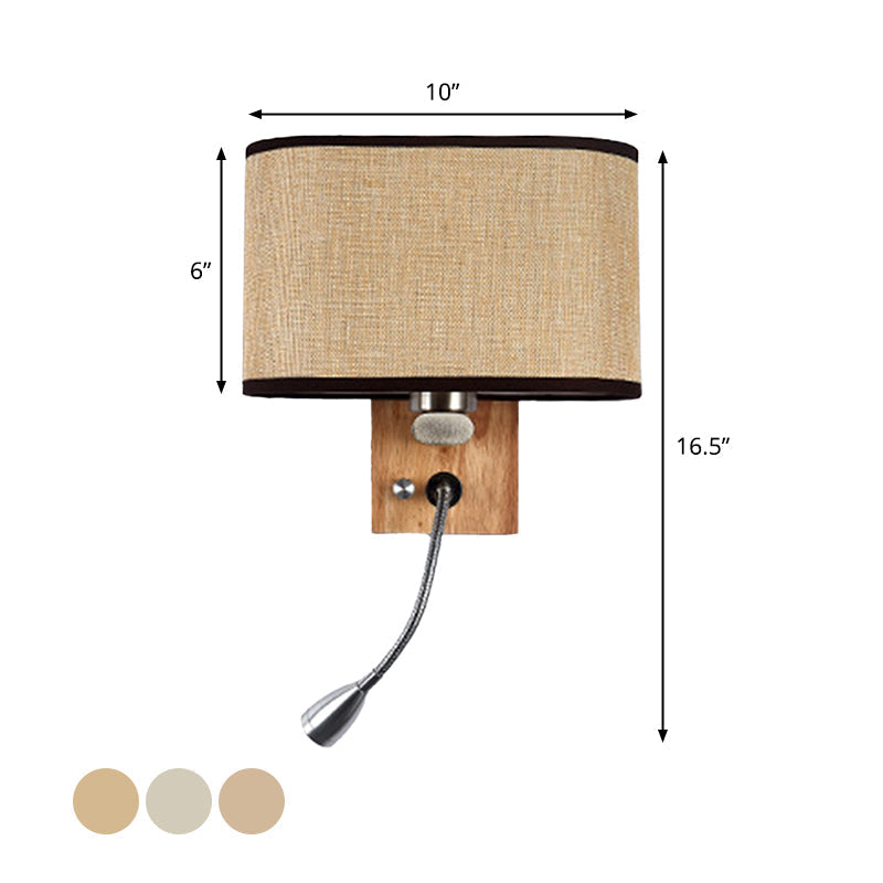 Flexible Spot-Light Bedside Reading Lamp Fabric Single Nordic Wall Lamp with oval fabric shade in Beige/Flax/Champagne | Brehn
