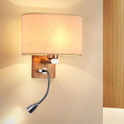 Flexible Spot-Light Bedside Reading Lamp Fabric Single Nordic Wall Lamp with oval fabric shade in Beige/Flax/Champagne | Brehn