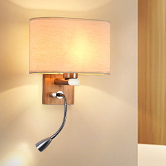 Flexible Spot-Light Bedside Reading Lamp Fabric Single Nordic Wall Lamp with oval fabric shade in Beige/Flax/Champagne | Brehn