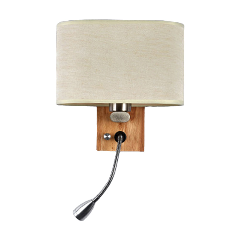 Flexible Spotlight Bedside Reading Light Fabric Single Nordic Wall Lamp with Oval Fabric Shade in Beige/Flaxen/Champagne | Kalsten