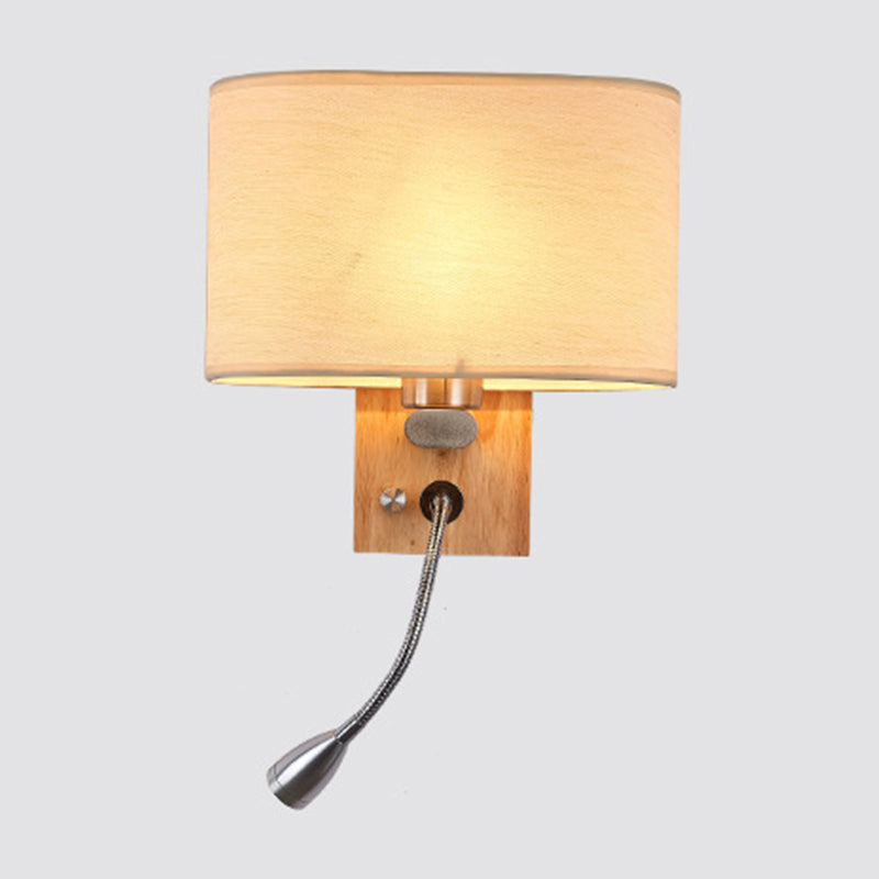 Flexible Spotlight Bedside Reading Light Fabric Single Nordic Wall Lamp with Oval Fabric Shade in Beige/Flaxen/Champagne | Kalsten