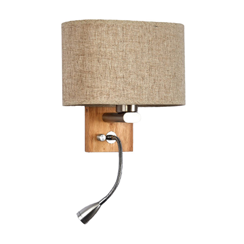Flexible Spotlight Bedside Reading Light Fabric Single Nordic Wall Lamp with Oval Fabric Shade in Beige/Flaxen/Champagne | Kalsten