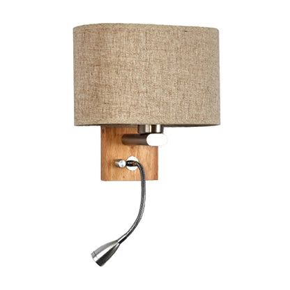 Flexible Spot-Light Bedside Reading Lamp Fabric Single Nordic Wall Lamp with oval fabric shade in Beige/Flax/Champagne | Brehn
