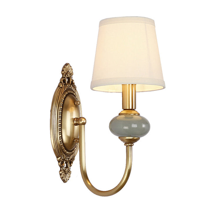 Gold Swoop Arm Wall Light Traditional Metal 1/2-Head Gold Sconce Lamp with Cone Shade and Faux Jade Decor | Kalsten
