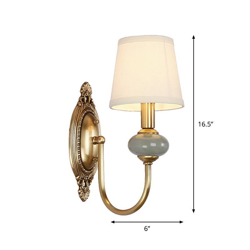 Gold Swoop Arm Wall Light Traditional Metal 1/2-Head Gold Sconce Lamp with Cone Shade and Faux Jade Decor | Kalsten