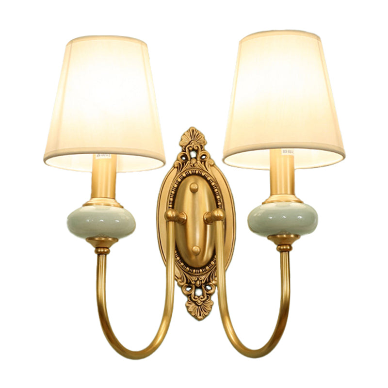 Gold Swoop Arm Wall Light Traditional Metal 1/2-Head Gold Sconce Lamp with Cone Shade and Faux Jade Decor | Kalsten