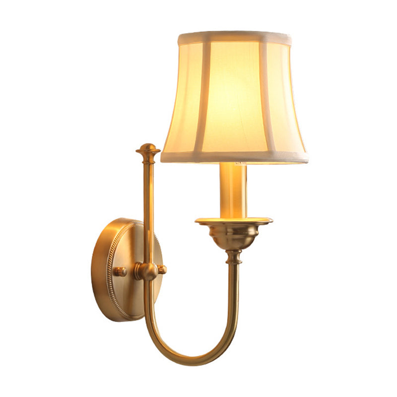 Flared Living Room Wall Lighting Antiqued Fabric 1 Bulb Gold Wall Mounted Lamp with U Shaped Arm | Kalsten