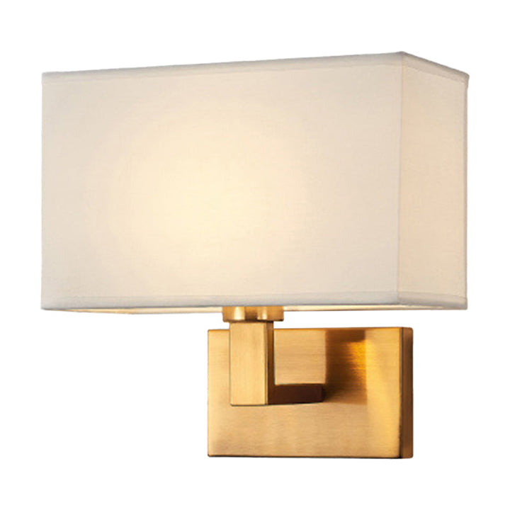 Postmodern Cuboid Sconce Lamp Fabric 1-Light Bedside Reading Wall Light in White/Beige/Brown with Black/Gold Arm | Kalsten