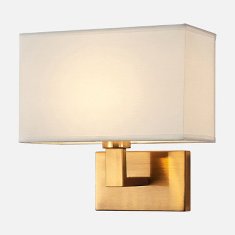 Postmodern Cuboid Sconce Lamp Fabric 1-Light Bedside Reading Wall Light in White/Beige/Brown with Black/Gold Arm | Kalsten