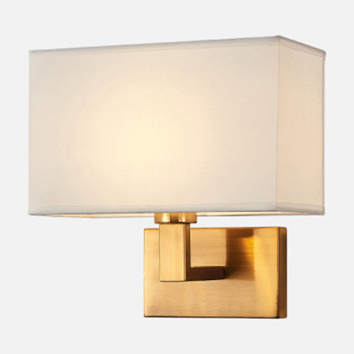 Postmodern Cuboid Sconce Lamp Fabric 1-Light Bedside Reading Wall Light in White/Beige/Brown with Black/Gold Arm | Kalsten