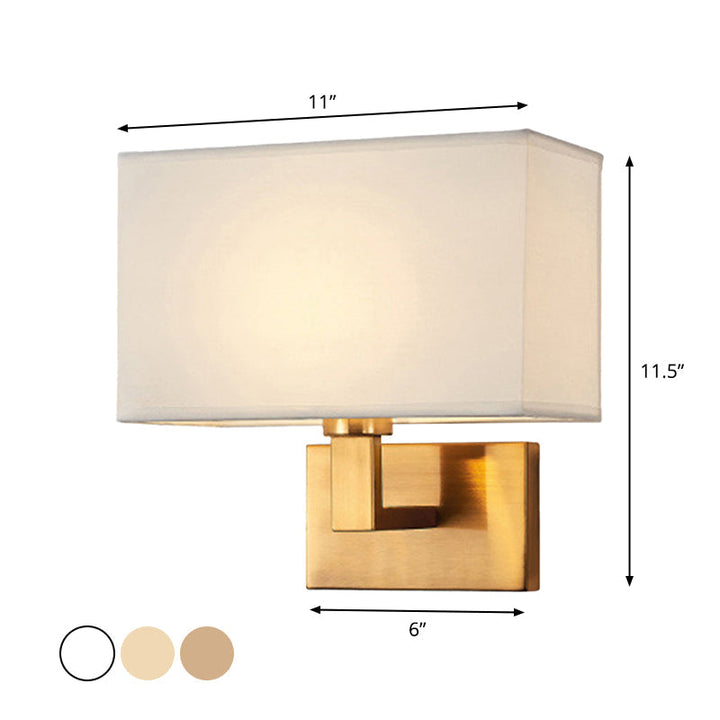 Postmodern Cuboid Sconce Lamp Fabric 1-Light Bedside Reading Wall Light in White/Beige/Brown with Black/Gold Arm | Kalsten