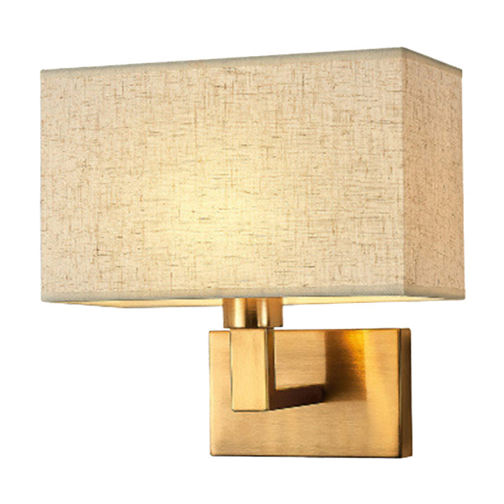 Postmodern Cuboid Sconce Lamp Fabric 1-Light Bedside Reading Wall Light in White/Beige/Brown with Black/Gold Arm | Kalsten