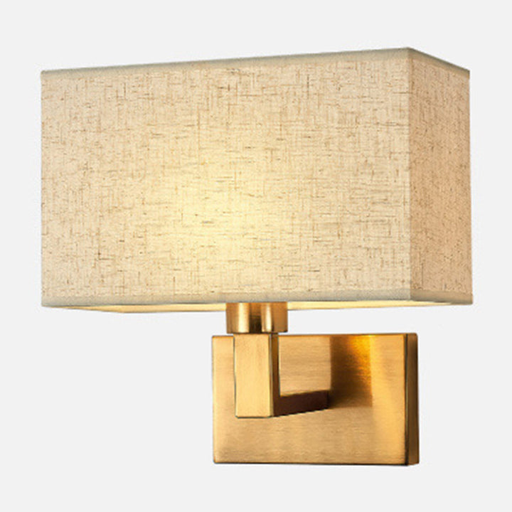 Postmodern Cuboid Sconce Lamp Fabric 1-Light Bedside Reading Wall Light in White/Beige/Brown with Black/Gold Arm | Kalsten