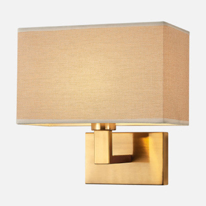 Postmodern Cuboid Sconce Lamp Fabric 1-Light Bedside Reading Wall Light in White/Beige/Brown with Black/Gold Arm | Kalsten