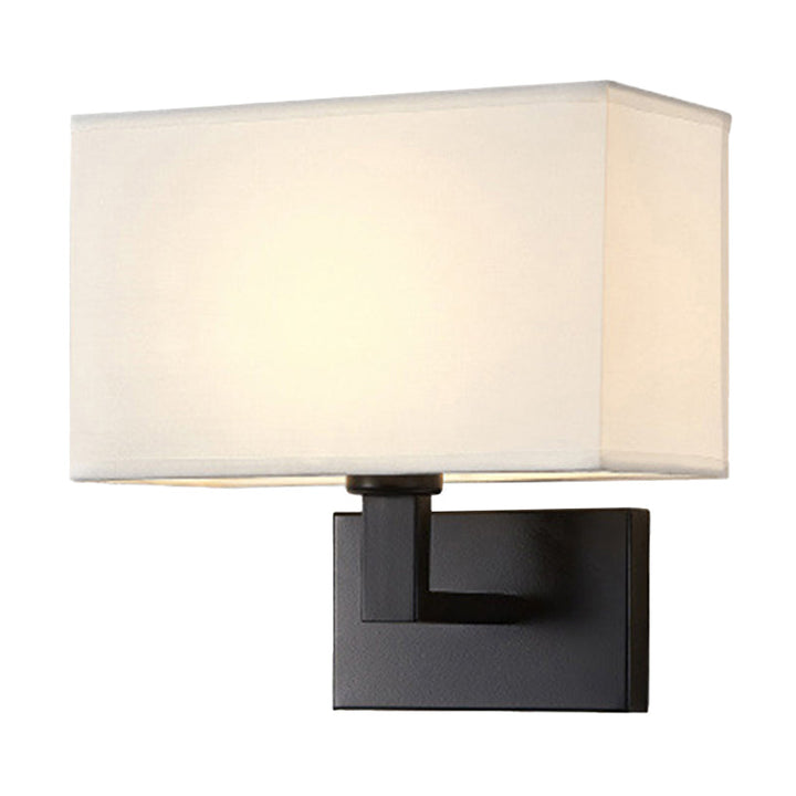Postmodern Cuboid Sconce Lamp Fabric 1-Light Bedside Reading Wall Light in White/Beige/Brown with Black/Gold Arm | Kalsten