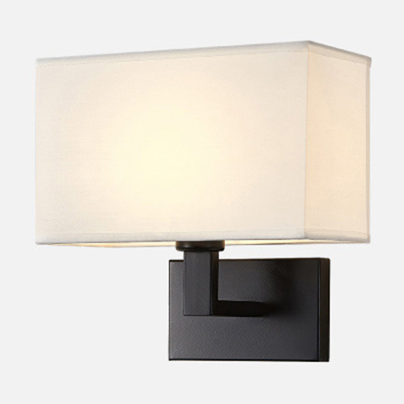 Postmodern Cuboid Sconce Lamp Fabric 1-Light Bedside Reading Wall Light in White/Beige/Brown with Black/Gold Arm | Kalsten