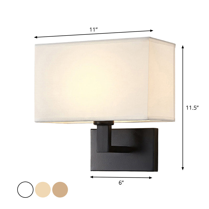 Postmodern Cuboid Sconce Lamp Fabric 1-Light Bedside Reading Wall Light in White/Beige/Brown with Black/Gold Arm | Kalsten