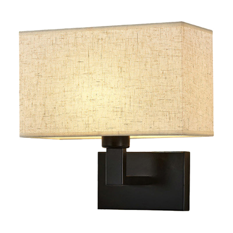 Postmodern Cuboid Sconce Lamp Fabric 1-Light Bedside Reading Wall Light in White/Beige/Brown with Black/Gold Arm | Kalsten