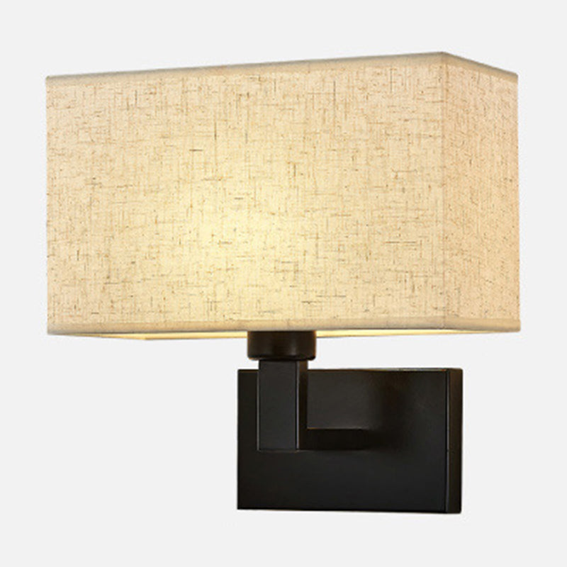 Postmodern Cuboid Sconce Lamp Fabric 1-Light Bedside Reading Wall Light in White/Beige/Brown with Black/Gold Arm | Kalsten