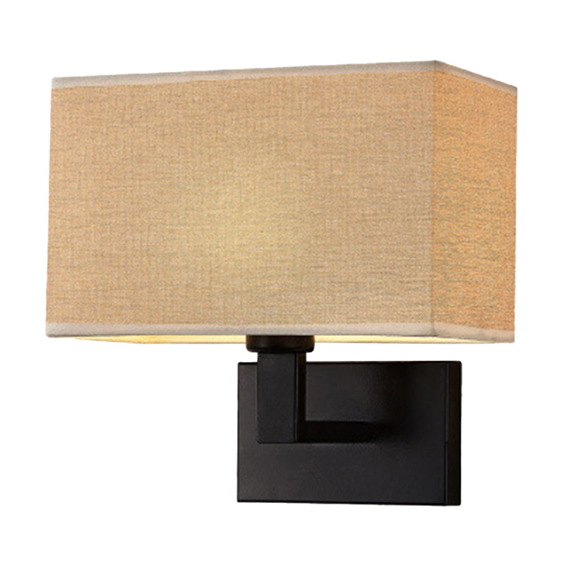 Postmodern Cuboid Sconce Lamp Fabric 1-Light Bedside Reading Wall Light in White/Beige/Brown with Black/Gold Arm | Kalsten