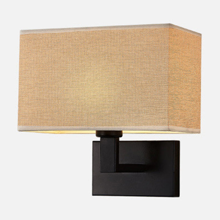 Postmodern Cuboid Sconce Lamp Fabric 1-Light Bedside Reading Wall Light in White/Beige/Brown with Black/Gold Arm | Kalsten
