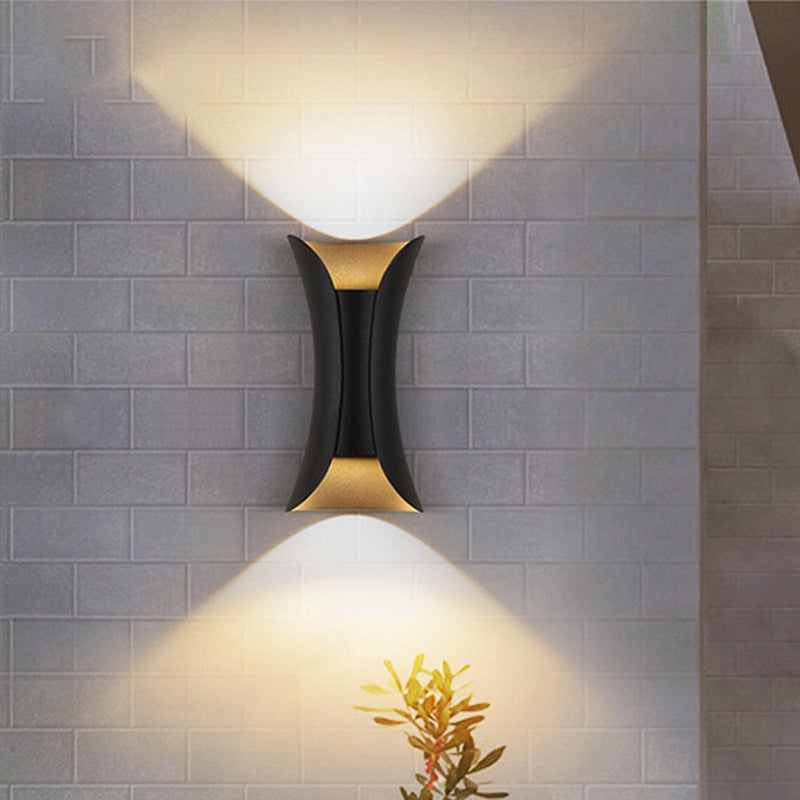 Small/Large Flared LED Wall Sconce Modern Metal 2 Bulbs Black/White/White-Gold Up Down Light for Terrace | Kalsten