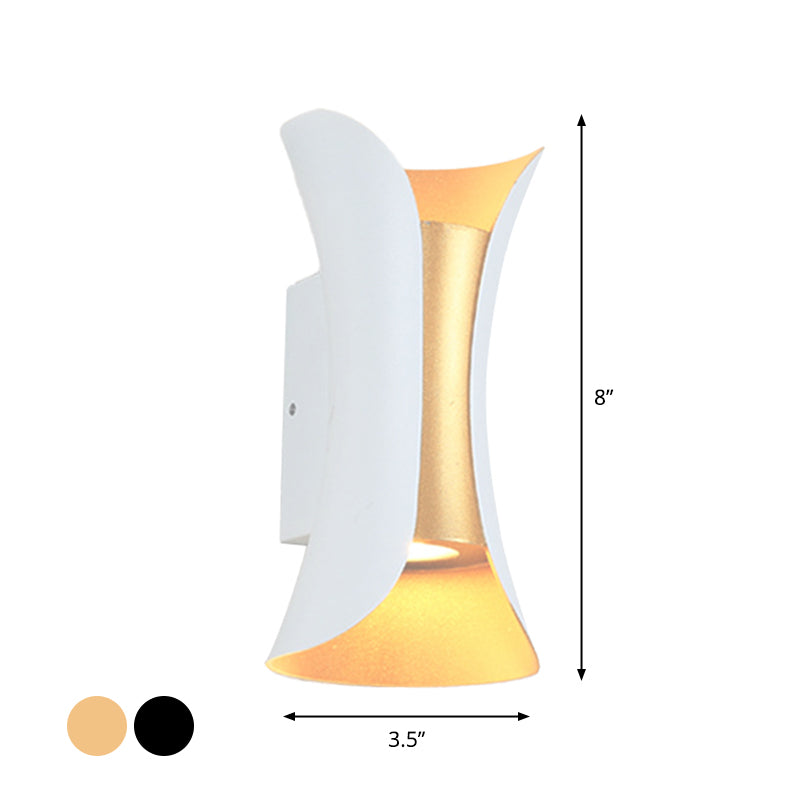 Small/Large Flared LED Wall Sconce Modern Metal 2 Bulbs Black/White/White-Gold Up Down Light for Terrace | Kalsten