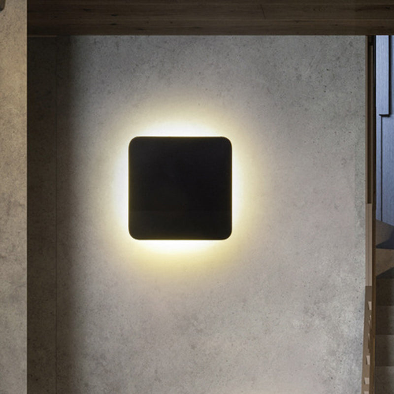 Round/Square Flush Mount Wall Lamp Minimalist Aluminum Hallway LED Sconce Light in Black | Kalsten