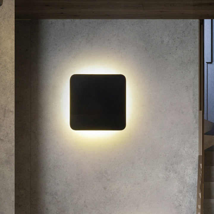 Round/Square Flush Mount Wall Lamp Minimalist Aluminum Hallway LED Sconce Light in Black | Kalsten