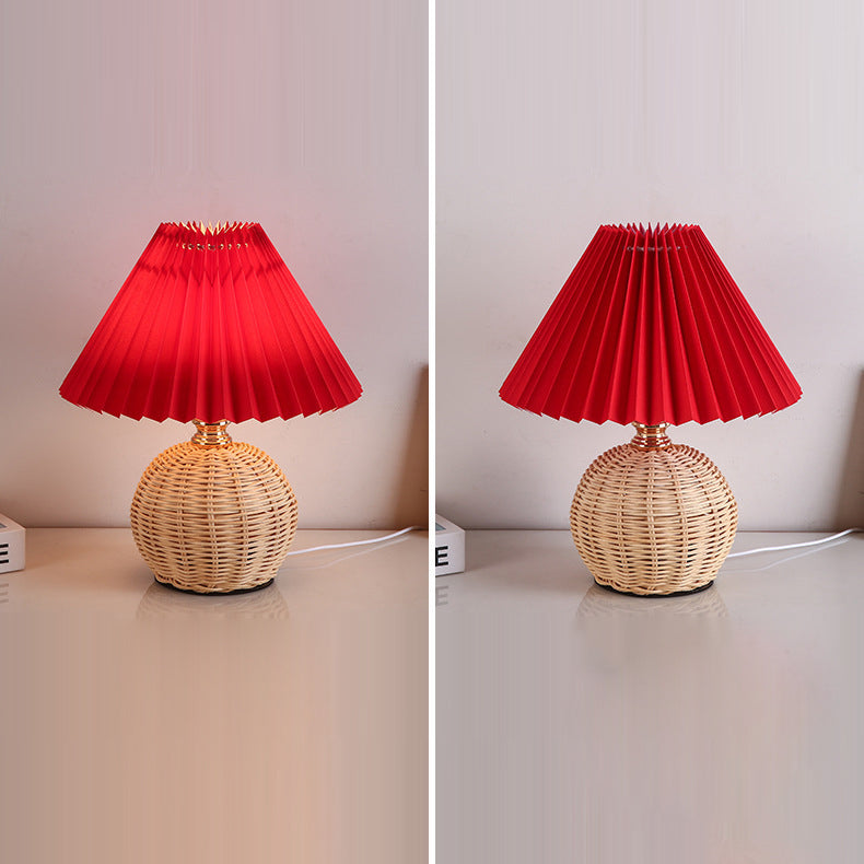 RattaLume Nordic LED Table Lamp | Woven Rattan & Foldable Fabric Shade | Mood Light | Decor for the Bedroom | Kalsten