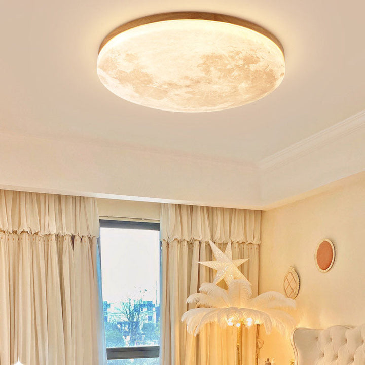 Flush Mount Ceiling Light Wood 14.96 in Modern Hallway Living Room Bedroom LED Fixture 24W 2400lm | Kalsten
