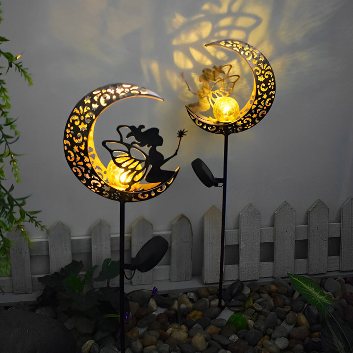 Iron Moon Flame Creative Hollow Projection Cracked Glass Solar Lawn Lights | Kalsten
