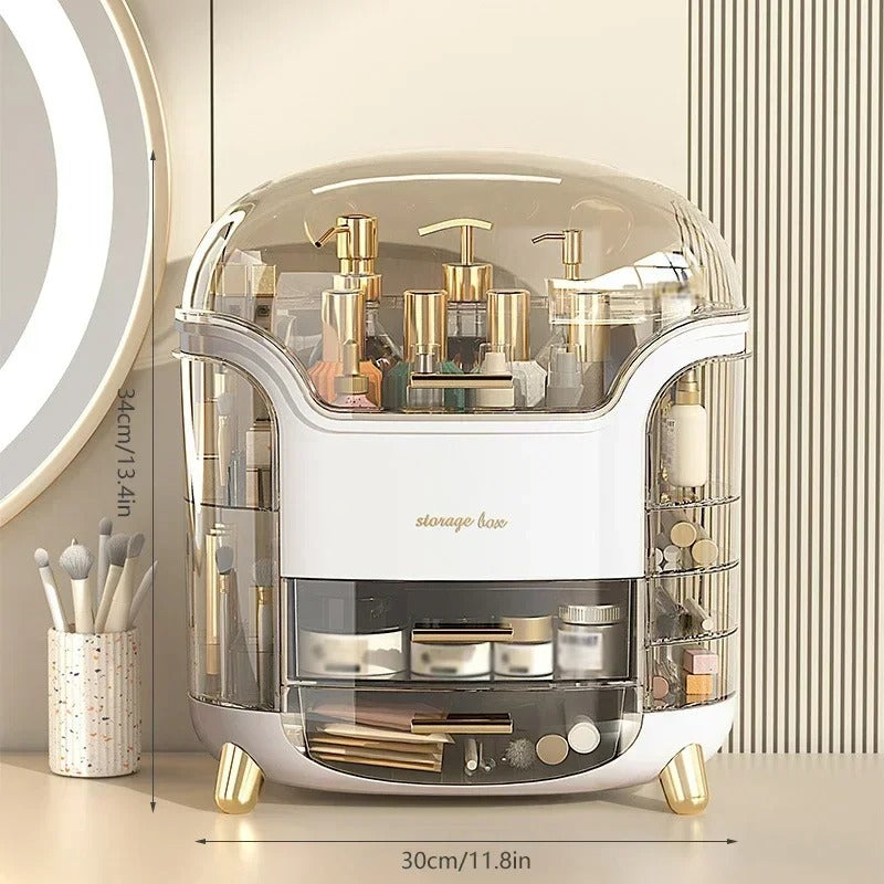 Luxury Transparent Makeup Organizer with Rotating Doors and Drawers | Kalsten