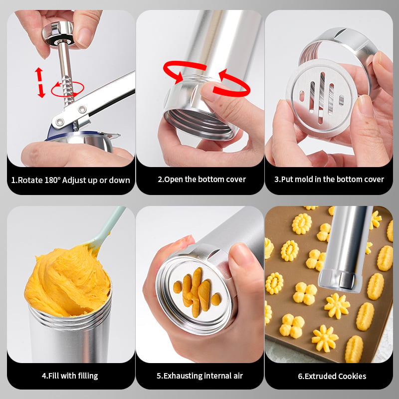 Kalsten | Cookie Press Kit | 20 Stainless Steel Discs & 4 Nozzles | Adjustable Size & Easy Clean | BakeJoy