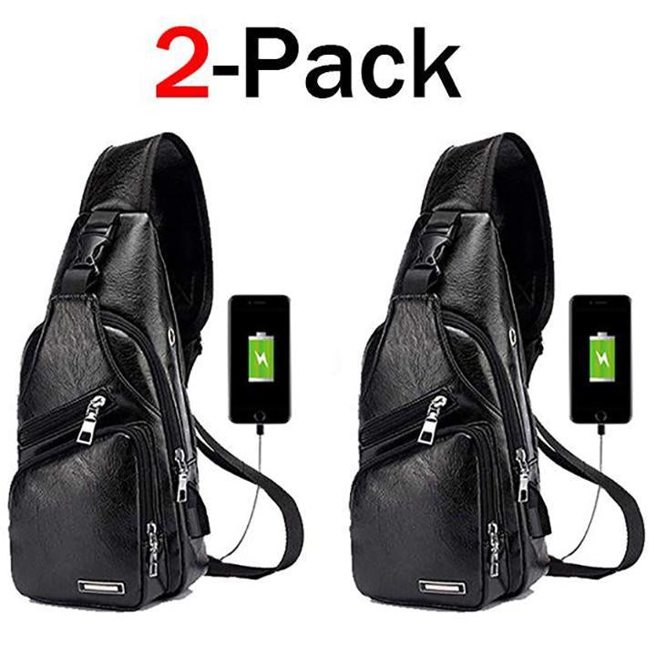 Kalsten | Large Men's Leather Bag Chest Backpack Waterproof Crossbody Bag with USB